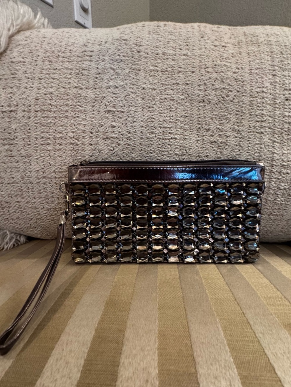 Embellished Metallic Brown Wristlet Clutch